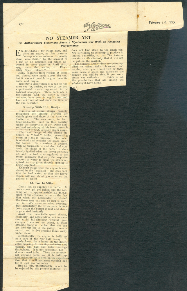 The AutoCar article, February 1, 1935 Sentinel-Doble